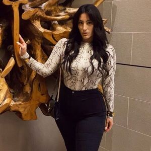 Naked Wardrobe snakeskin thong mock neck bodysuit